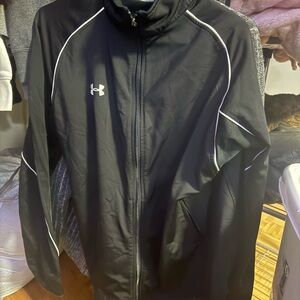 Under Armour Black Performance Full-Zip Track Jacket with White Piping